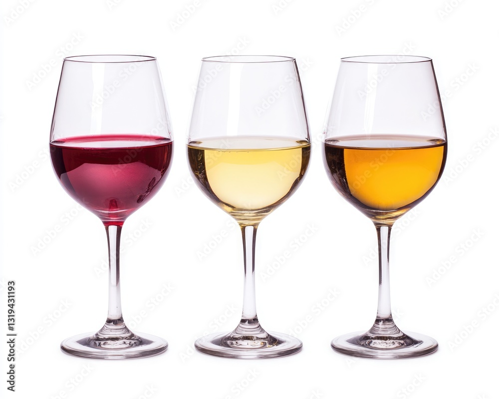 Trio of Wine Glasses on White Background: A Toast to Fine Beverages Trio of Wine Glasses on White Background: A Toast to Fine Beverages