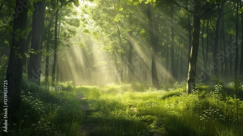 Serene Forest with Sunlight