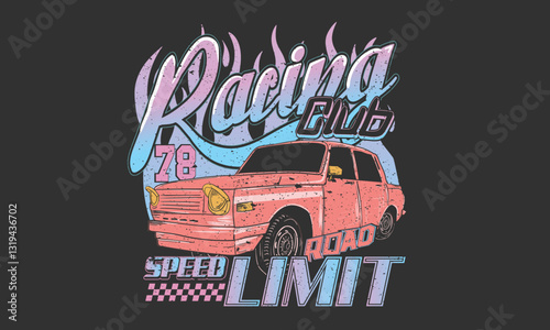 Racing club vector t-shirt print design. Car print design for t shirt print, poster, sticker, background and other uses. 