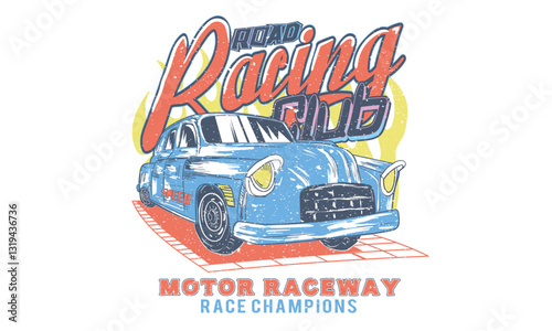 Car print design for t shirt print, poster, sticker, background and other uses. Racing club vector t-shirt print design. 