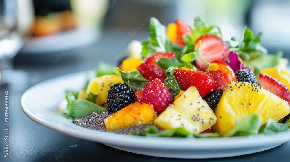 Fresh Summer Berry and Arugula Salad with Pineapple and Chia Seeds Fresh Summer Berry and Arugula Salad with Pineapple and Chia Seeds