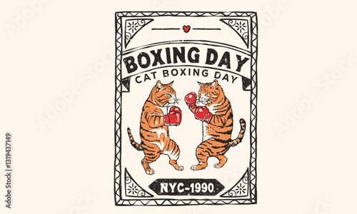 Boxing day. Pet design. Boxing club artwork. Cat boxing academy graphic print design for apparel, stickers, posters and background.