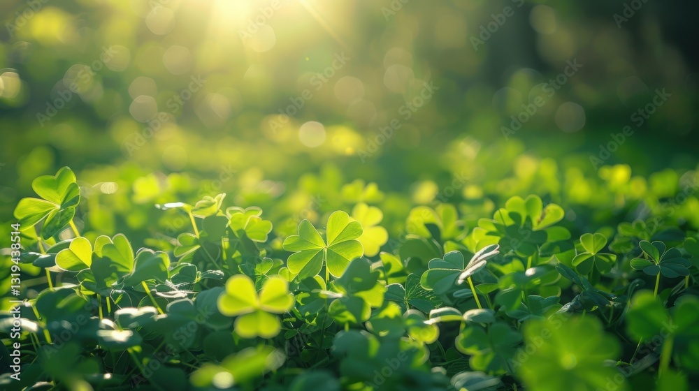Obraz premium Lush Green Clover Field Under Sunlight