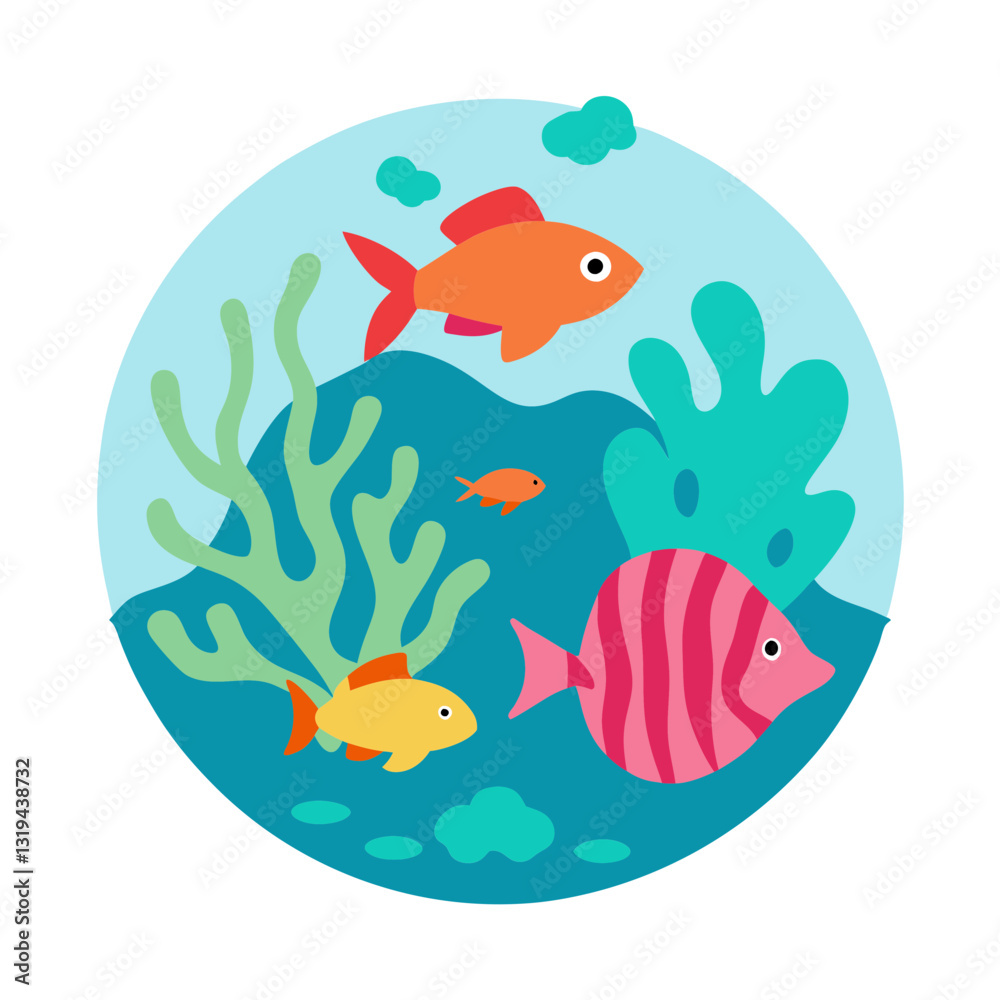 Naklejka premium Coral Reef With Tropical Fish Colorful Vector
