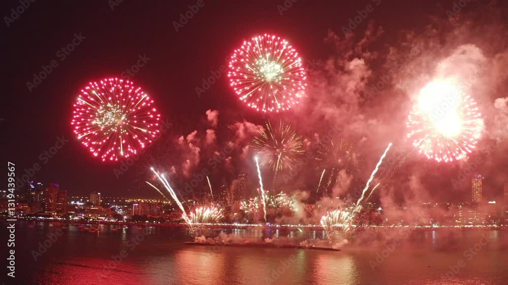 A celebratory firework display on a happy night Pattaya thailand