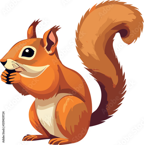 A squirrel holds a nut or an acorn in its paws. It gnaws on a nut.