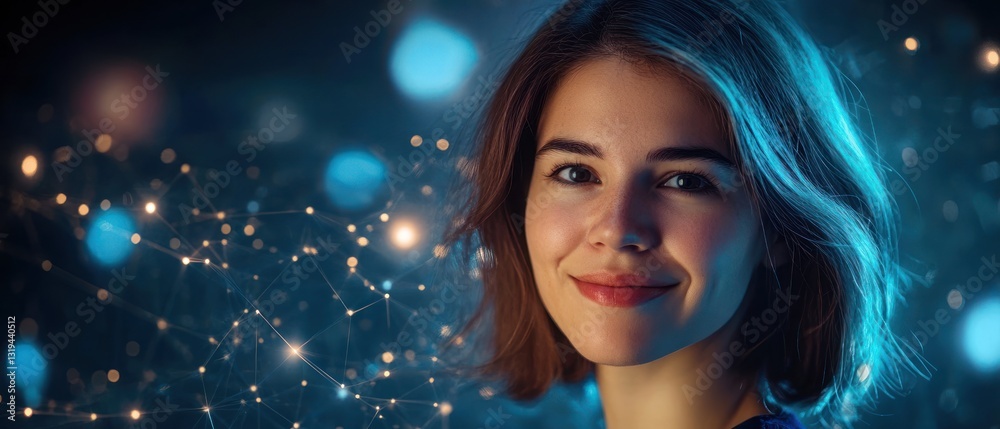 Portrait of a Smiling Woman with Futuristic Background Portrait of a Smiling Woman with Futuristic Background