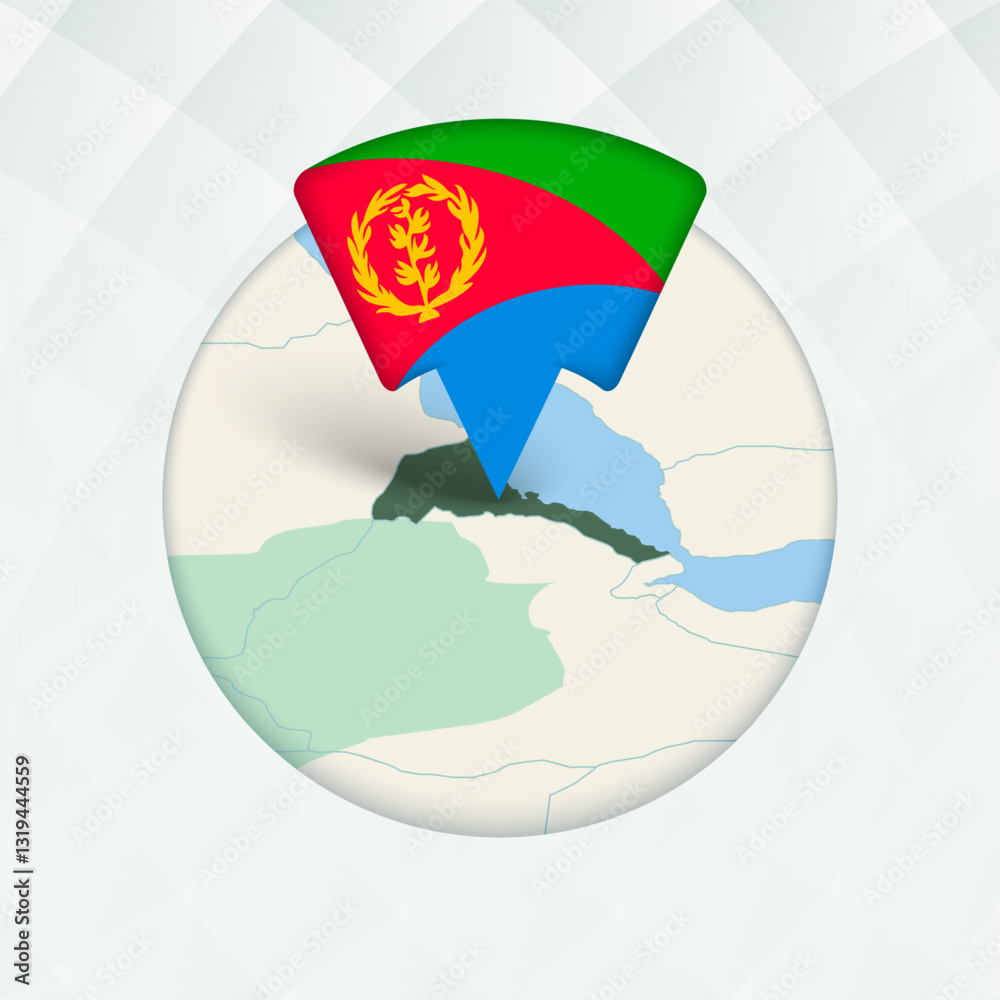 Naklejka premium Eritrea Map Highlighted with Flag Marker.