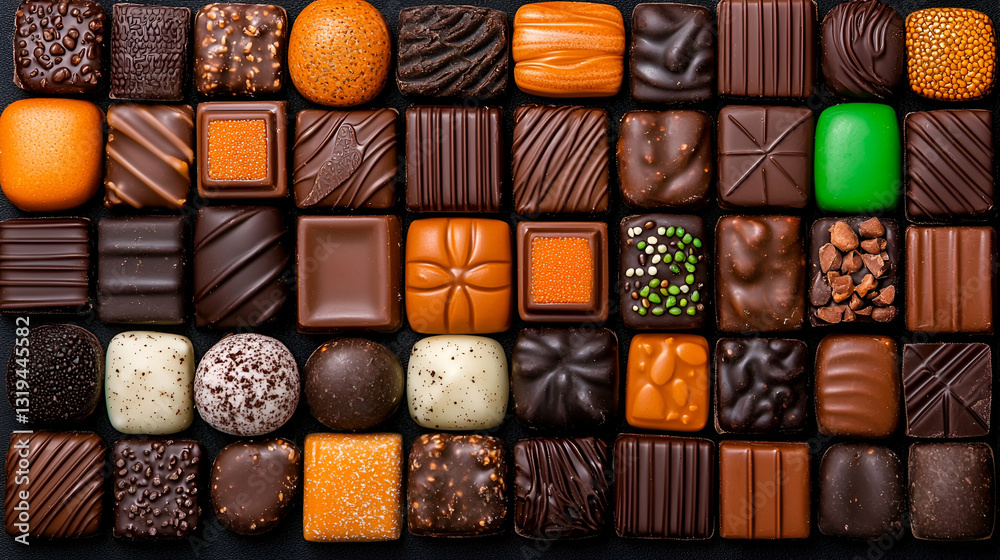 Assorted Chocolates Displayed in a Beautiful Pattern Featuring Dark, Milk, and Colorful Treats Ready for Any Sweet Lover's Delight or Gift Assorted Chocolates Displayed in a Beautiful Pattern Featuring Dark, Milk, and Colorful Treats Ready for Any Sweet Lover's Delight or Gift