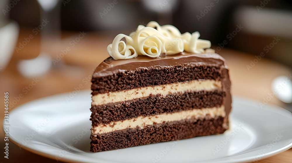 Chocolate cake with white chocolate curls
