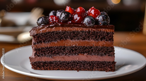 Obraz na płótnie Chocolate cake with berry topping w salonie