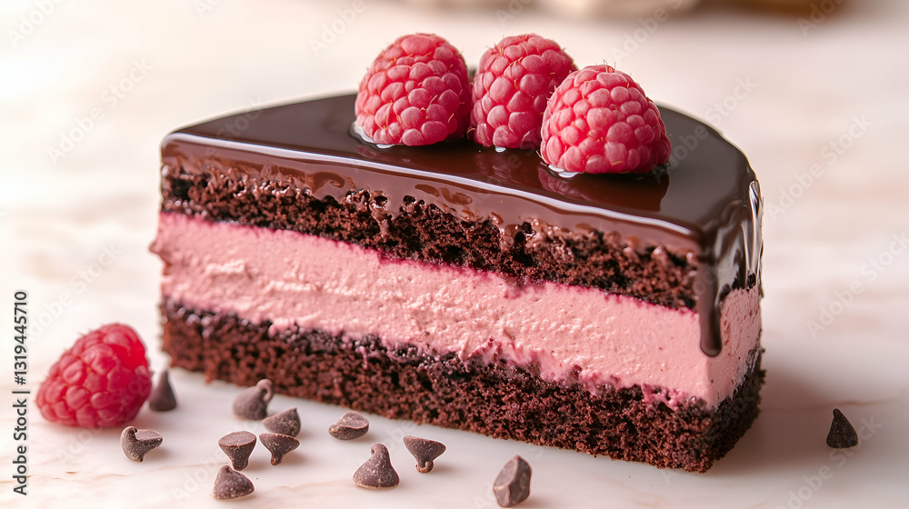 Chocolate raspberry cake slice