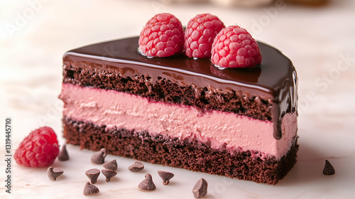Obraz na płótnie Chocolate raspberry cake slice w salonie