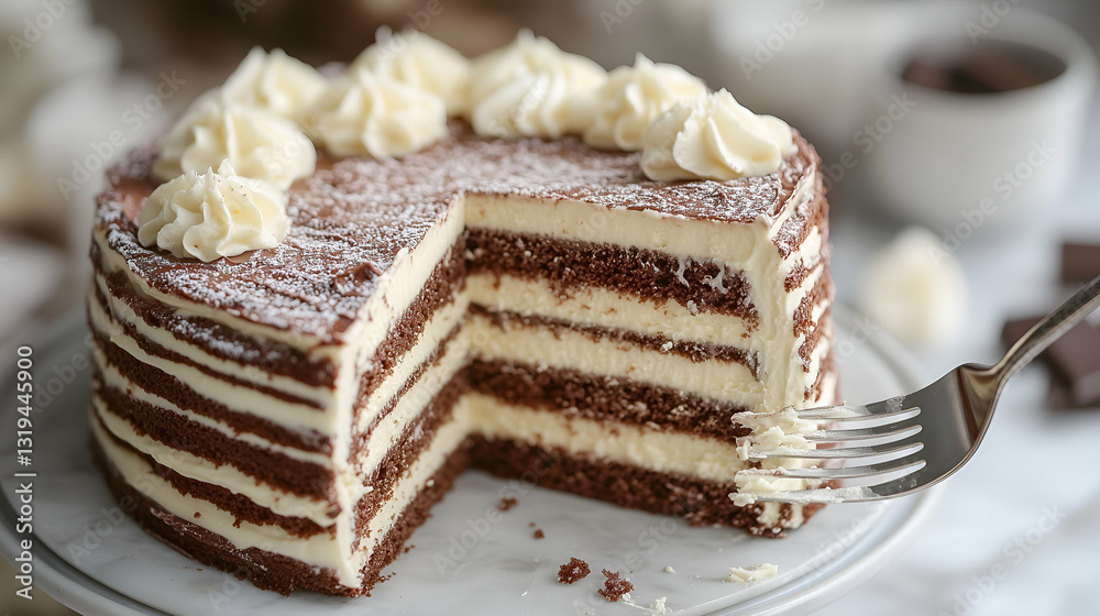 Chocolate and vanilla layered cake
