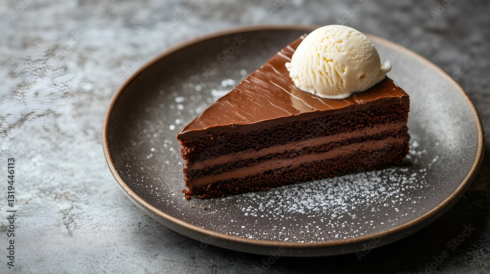 Chocolate cake with ice cream