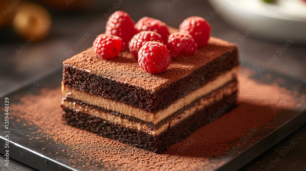 Chocolate layer cake with raspberries