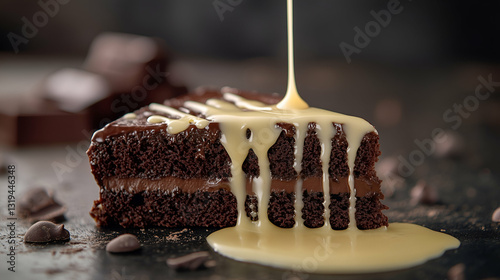 Chocolate cake with white chocolate sauce