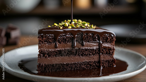 Obraz na płótnie Chocolate ganache cake with pistachios w salonie