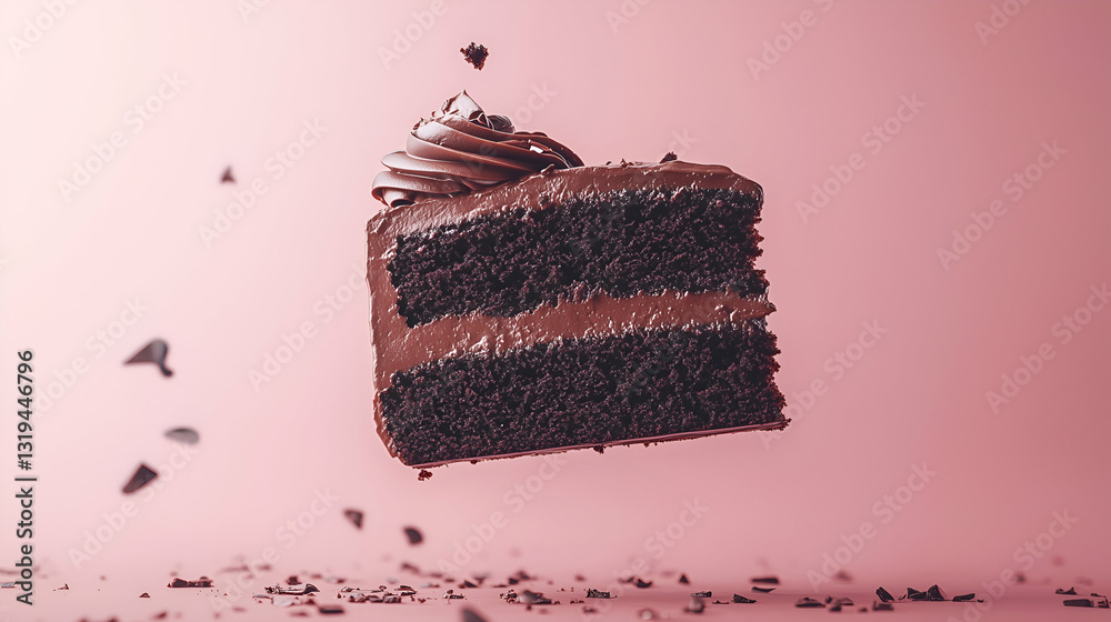 Floating chocolate cake slice