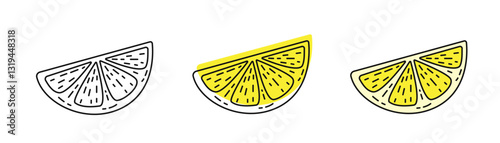 Lemon slice doodle set. Lemon fruit line art. Hand drawn lemon vector illustration