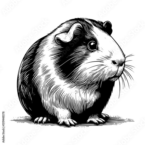 Hamster sketch engraving black and white outline. Scratch board imitation. illustrated in vintage line art style on a white background.
