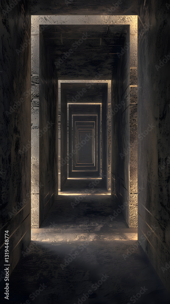 Dimly Lit Tunnel with Textured Walls and Intricate Light Patterns Creating an Eerie and Captivating Atmosphere Dimly Lit Tunnel with Textured Walls and Intricate Light Patterns Creating an Eerie and Captivating Atmosphere