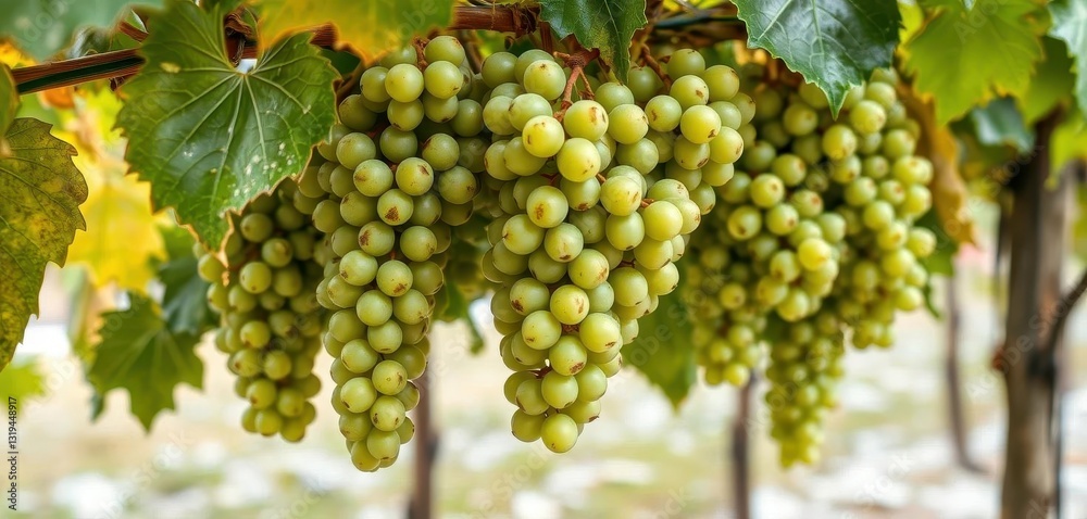 Luscious green Thai organic grapes hanging on winter vine, untouched, vine Luscious green Thai organic grapes hanging on winter vine, untouched, vine