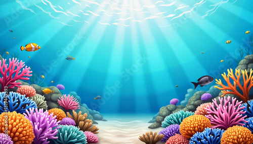 Vibrant underwater ecosystem with colorful coral reefs, marine beauty