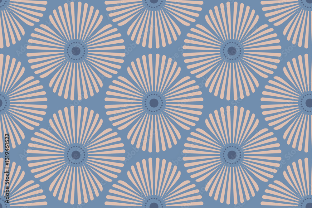 Vector Retro seamless abstract geometric floral pattern. Vintage geometric pattern of abstract flowers in 60s style.
