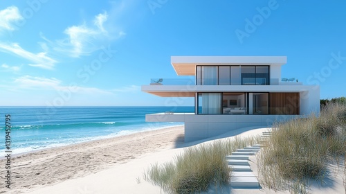 Wallpaper Mural Luxurious house with ocean view, located on a pristine sandy beach with dune vegetation. Ai generated Torontodigital.ca