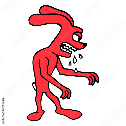 Bunny Monster Evil Voracious Halloween Drool Spit Design Lover Art Vector Illustration Card T-Shirt Poster Sticker Graphic Print Decorative Drawing Isolated Logo Decoration Symbol Creative Cool Style
