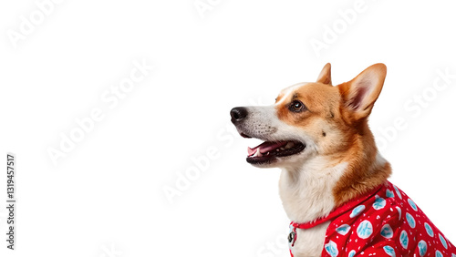 Corgi wearing a festive red outfit isolated on transparent background