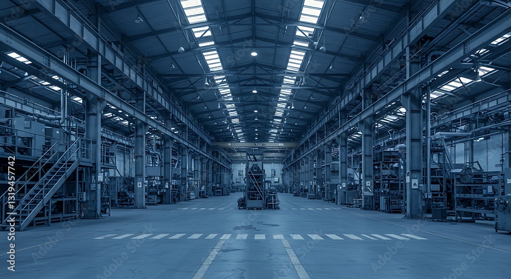 Spacious factory interior - modern industry - manufacturing facility website banner Spacious factory interior - modern industry - manufacturing facility website banner