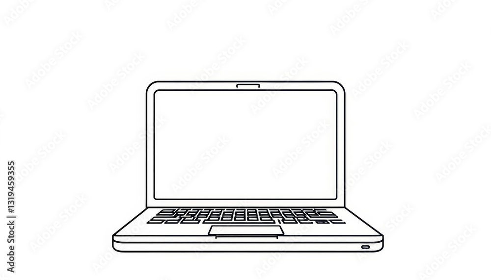Simple line drawing of a laptop on white background, digital, design Simple line drawing of a laptop on white background, digital, design