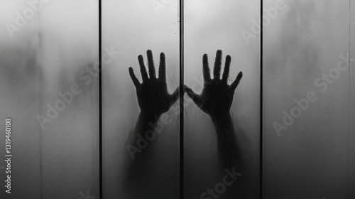 Wallpaper Mural Two shadowy hands are reaching out from behind a wet glass door, creating a suspenseful and mysterious atmosphere. Ai generated Torontodigital.ca