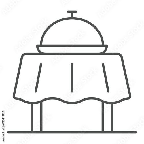 Food tray with lid on table thin line icon, serving products service concept. Vector graphics. Restaurant, hotel dish sign on white background, outline style icon for mobile or web design.