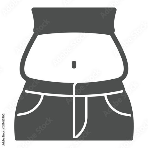 Fat person body abdomen solid icon, human overweight concept. Vector graphics. Man figure with big stomach sign on white background, glyph style icon for mobile or web design.