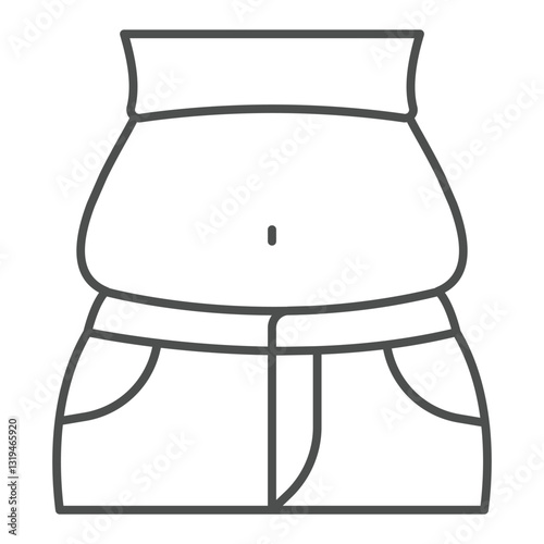 Fat person body abdomen thin line icon, human overweight concept. Vector graphics. Man figure with big stomach sign on white background, outline style icon for mobile or web design.