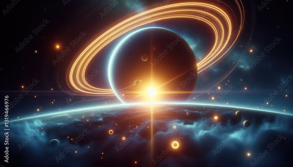 Fototapeta premium Exploring cosmic wonders saturn's rings outer space digital art ethereal atmosphere wide angle view