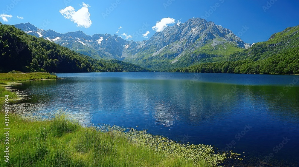 Serene mountain lake reflecting a vibrant sky (1) Serene mountain lake reflecting a vibrant sky (1)