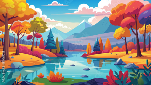 Vibrant Autumn Landscape Scenic View Colorful Trees Lake Mountains