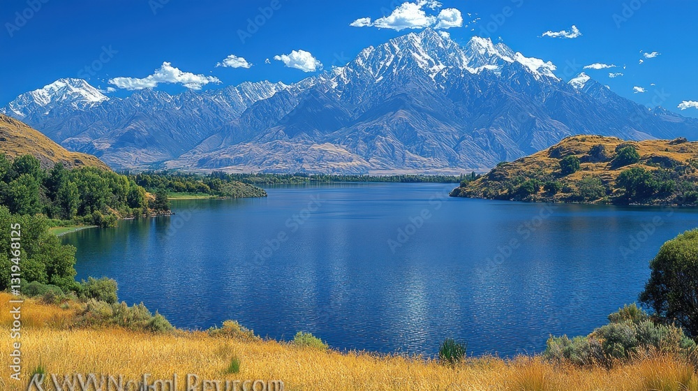 Naklejka premium Scenic mountain lake vista