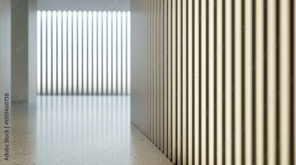 Obraz premium Modern interior hallway with vertical light panels creating serene atmosphere