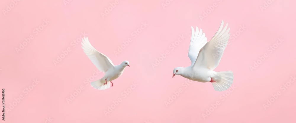 Two white doves in flight, pastel background, peace, freedom, picture, birds Two white doves in flight, pastel background, peace, freedom, picture, birds