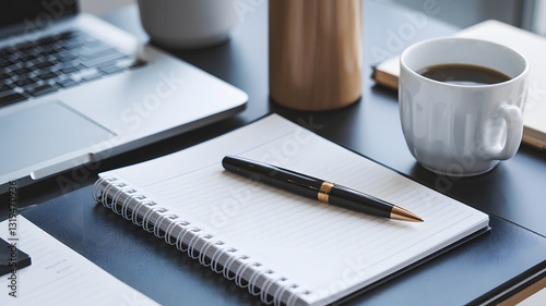 A sleek business pen and notepad on a modern desk.