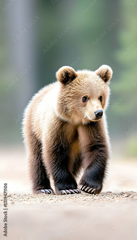 Fototapeta premium Adorable brown bear cub exploring