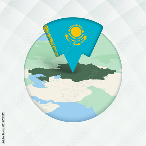 Kazakhstan Map Highlighted with Flag Marker.