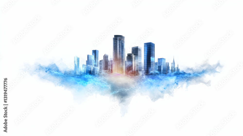 Fototapeta premium City skyline floating on clouds