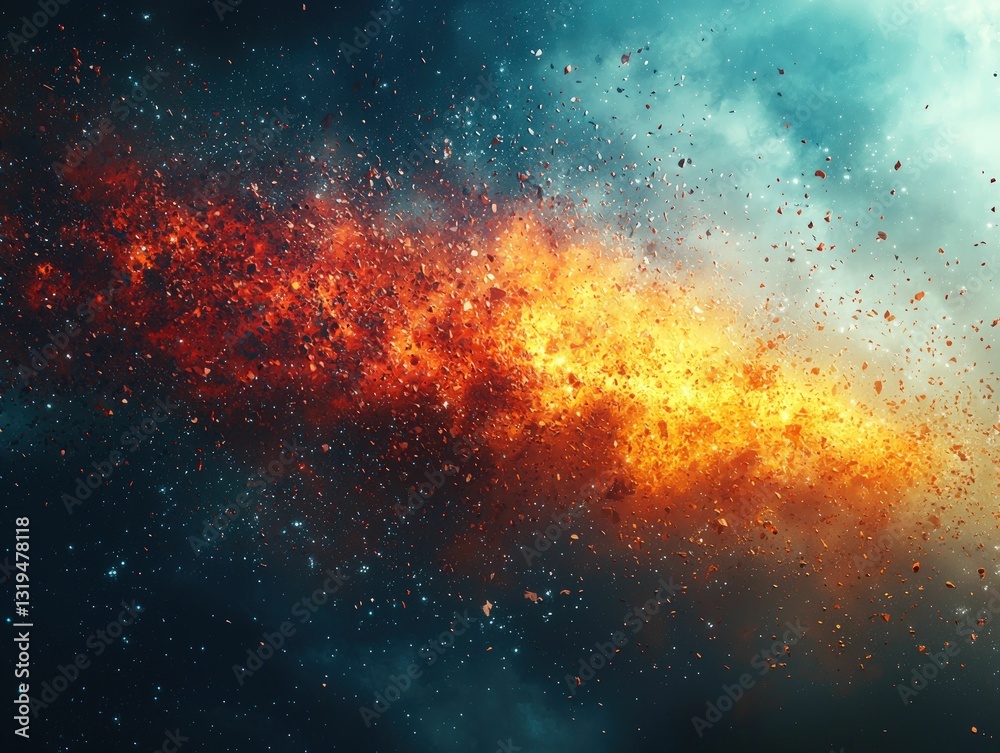 Fototapeta premium Fiery cosmic explosion debris swirls space