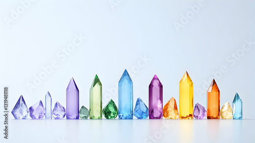 Colorful crystals aligned in a row